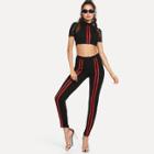 Shein Contrast Tape Crop Top And Leggings Set