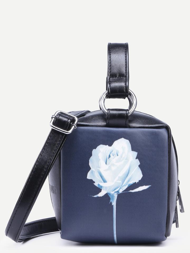 Shein Contrast Rose Print Box Bag