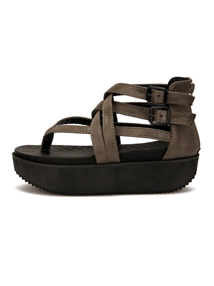 Shein Caged Ankle Buckled Flatform Khaki Thong Sandals