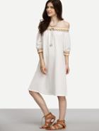 Shein White Embroidered Trim Off The Shoulder Dress