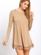 Shein Coffee Round Neck Peplum Hem Loose Dress