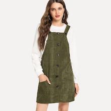 Shein Button Front Solid Corduroy Dress