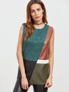 Shein Color Block Keyhole Back Cut And Sew Faux Leather Tank Top