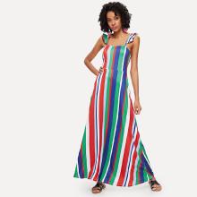 Shein Ruffle Strap Fit And Flare Striped Dress