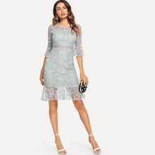 Shein Lace Fluted Sleeve Dress
