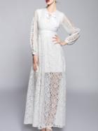 Shein White Tie Neck Gauze Lace Maxi Dress