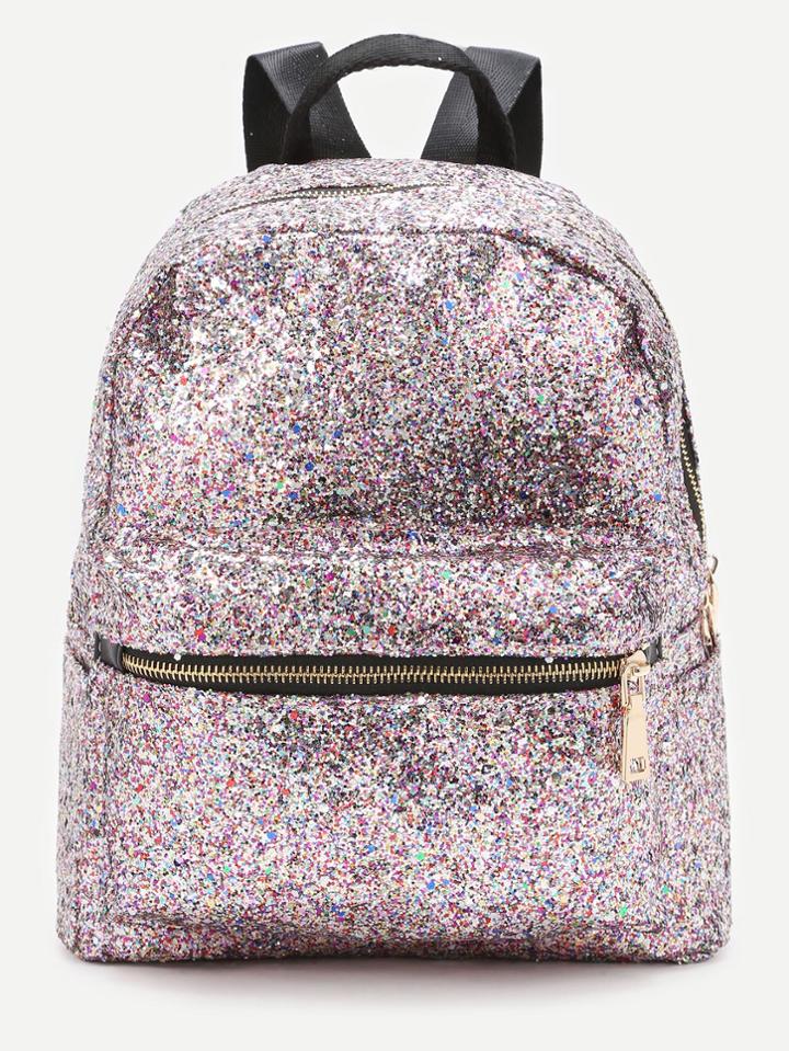 Shein Pink Front Zipper Glitter Backpack