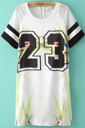 Shein Multicolour Short Sleeve Leaves 23 Print Dress