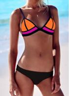 Rosewe Black Edging Color Block Push Up Bikini