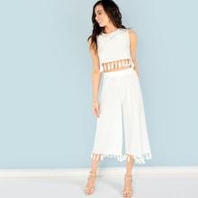 Shein Keyhole Back Tassel Crop Top & Pants Co-ord