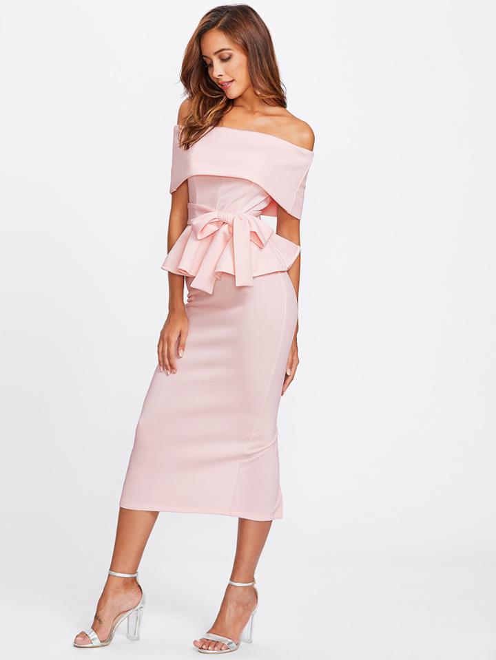 Shein Foldover Bardot Peplum Top & Skirt Set