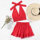 Shein Shirred Polka Dot Halter Top & Shorts Co-ord