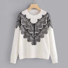 Shein Soft Knit Sweater With Contrast Lace Panel