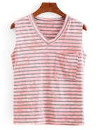Shein V-neck Striped Tank Top - Pink