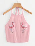 Shein Symmetric Flamingo Applique Halter Top