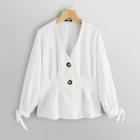 Shein Knot Cuff Fitted Tweed Coat