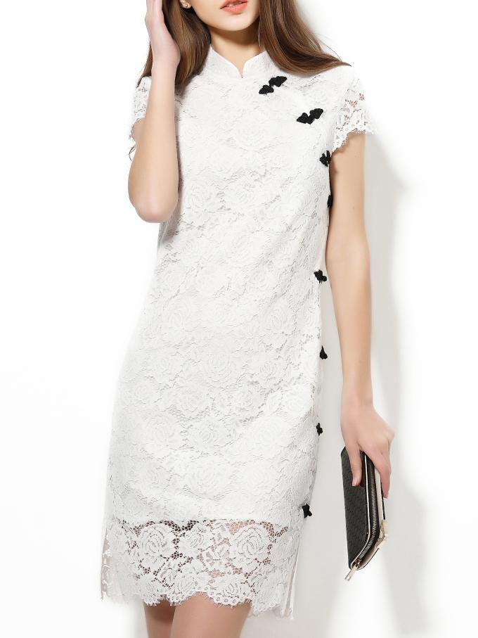 Shein White Collar Sheath Lace Dress