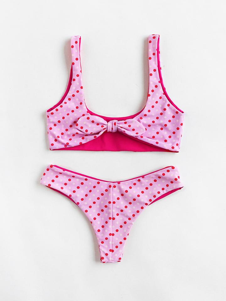 Shein Bow Tie Polka Dot Print Bikini Set