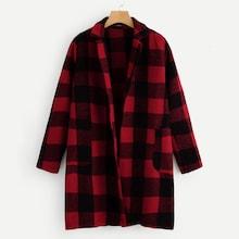 Shein Plus Notched Collar Plaid Coat