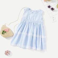 Shein Girls Frill Mesh Applique Plaid Smock Dress