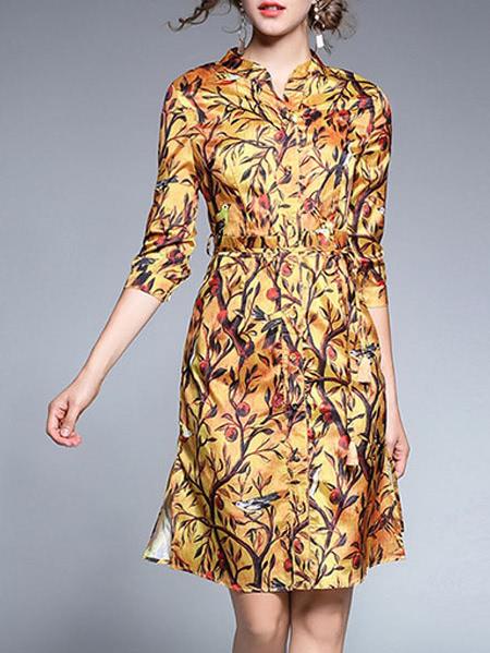 Shein Trees Print Split Sheath Dress
