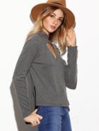 Shein Grey Marled Crisscross Cutout Neck High Low T-shirt