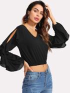 Shein Chiffon V Neckline Split Sleeve Ruffle Top