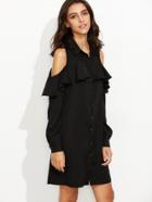 Shein Black Cold Shoulder Ruffle Shirt Dress