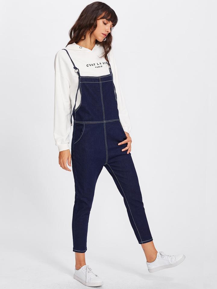 Shein Stitch Detail Denim Overalls