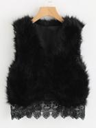 Shein Contrast Lace Hem Faux Fur Vest