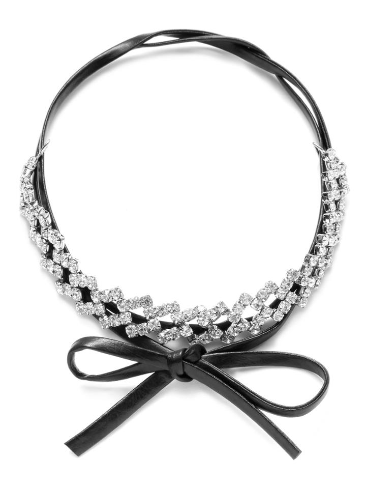 Shein Black Pu Crystal Self Tie Choker