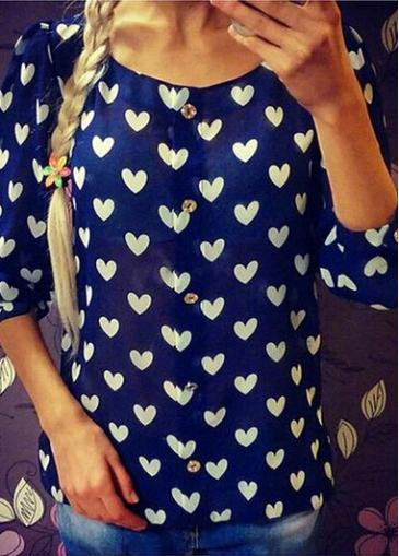 Rosewe Round Neck Three Quarter Sleeve Printed Blouse