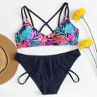 Shein Tropical Print Crisscross Back Bikini Set
