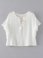 Shein Frill Trim Eyelet Lace Up Crop Top