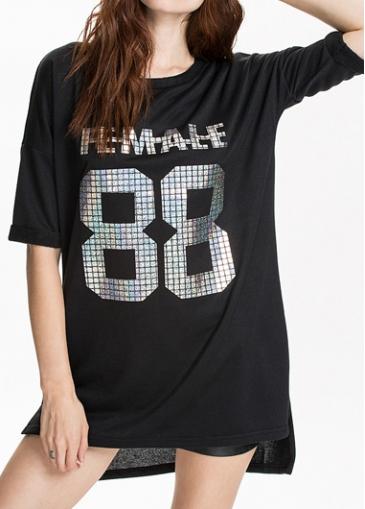 Rosewe Letter Print Asymmetric T Shirt Dress