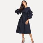 Shein Layered Flounce Sleeve Keyhole Back Belted Dress