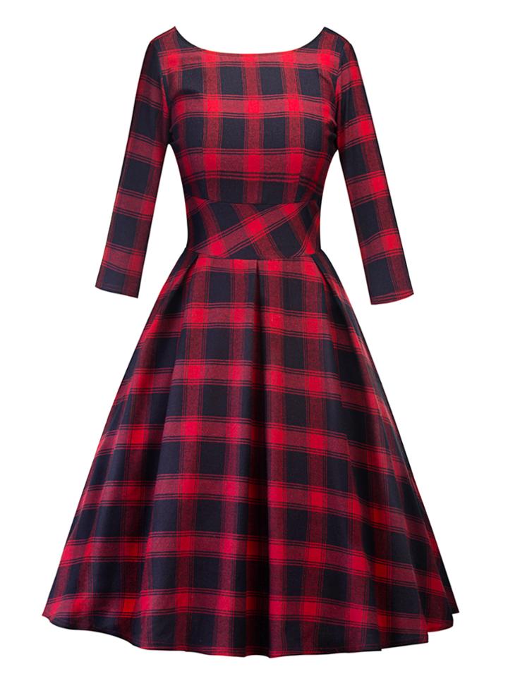Shein V Back Tartan Plaid Swing Dress