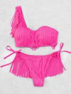 Shein One Shoulder Fringe Design Tie Bikini Set