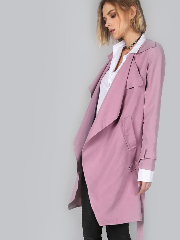 Shein Purple Waterfall Collar Belted Cuff And Waist Coat