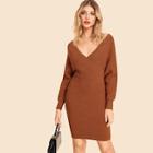 Shein Double V Neck Slim Fitted Batwing Knit Dress