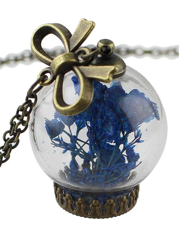 Shein Blue Flower Bottle Girly Pendant Necklace Costume Jewelry