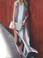 Shein Multicolor Sleeveless Tribal Print Tradition Split Dress