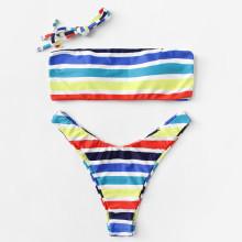 Shein Striped Print Halter Bikini Set