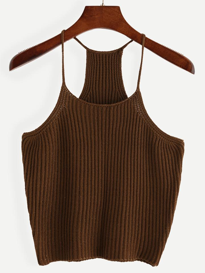 Shein Coffee Spaghetti Strap Knit Tank Top