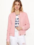 Shein Pink Zip Up Waffle Knit Bomber Jacket