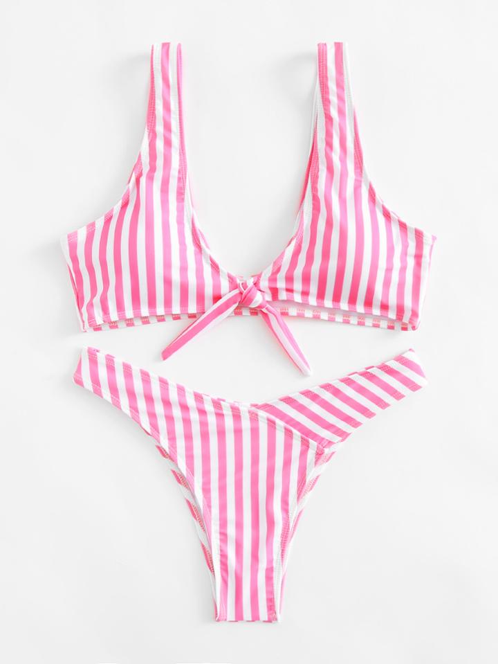 Shein Knot Front Striped Bikini Set