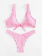 Shein Knot Front Striped Bikini Set