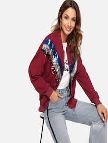 Shein Zip Front Sequin Contrast Coat