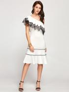Shein Contrast Lace Trim Flounce One Shoulder Dress