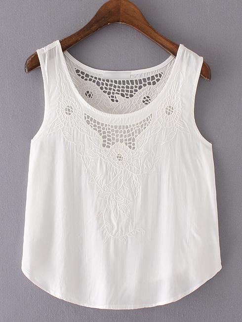 Shein White Hollow Embroidery Tank Top